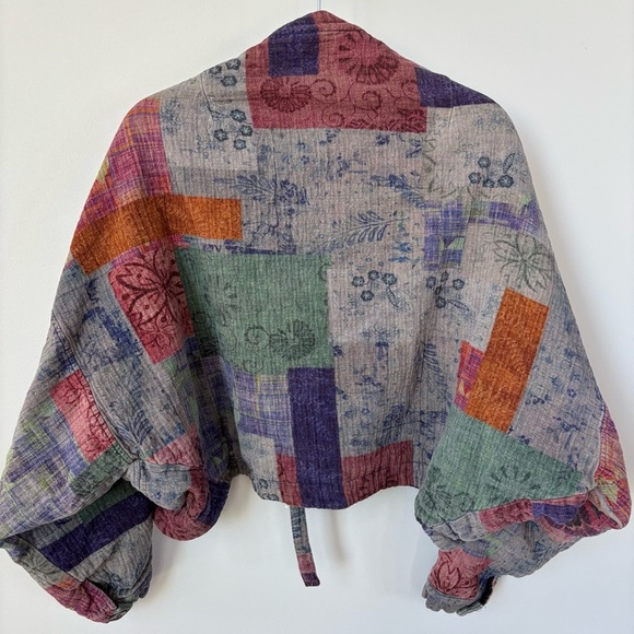 Linen Patchwork Button Front Jacket Size L - Picture 9 of 9